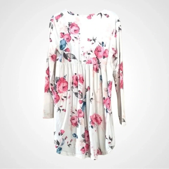 Macr & Steve Floral Long Sleeve Babydoll Tunic with Flared Hem | Size M… - Picture 2 of 2